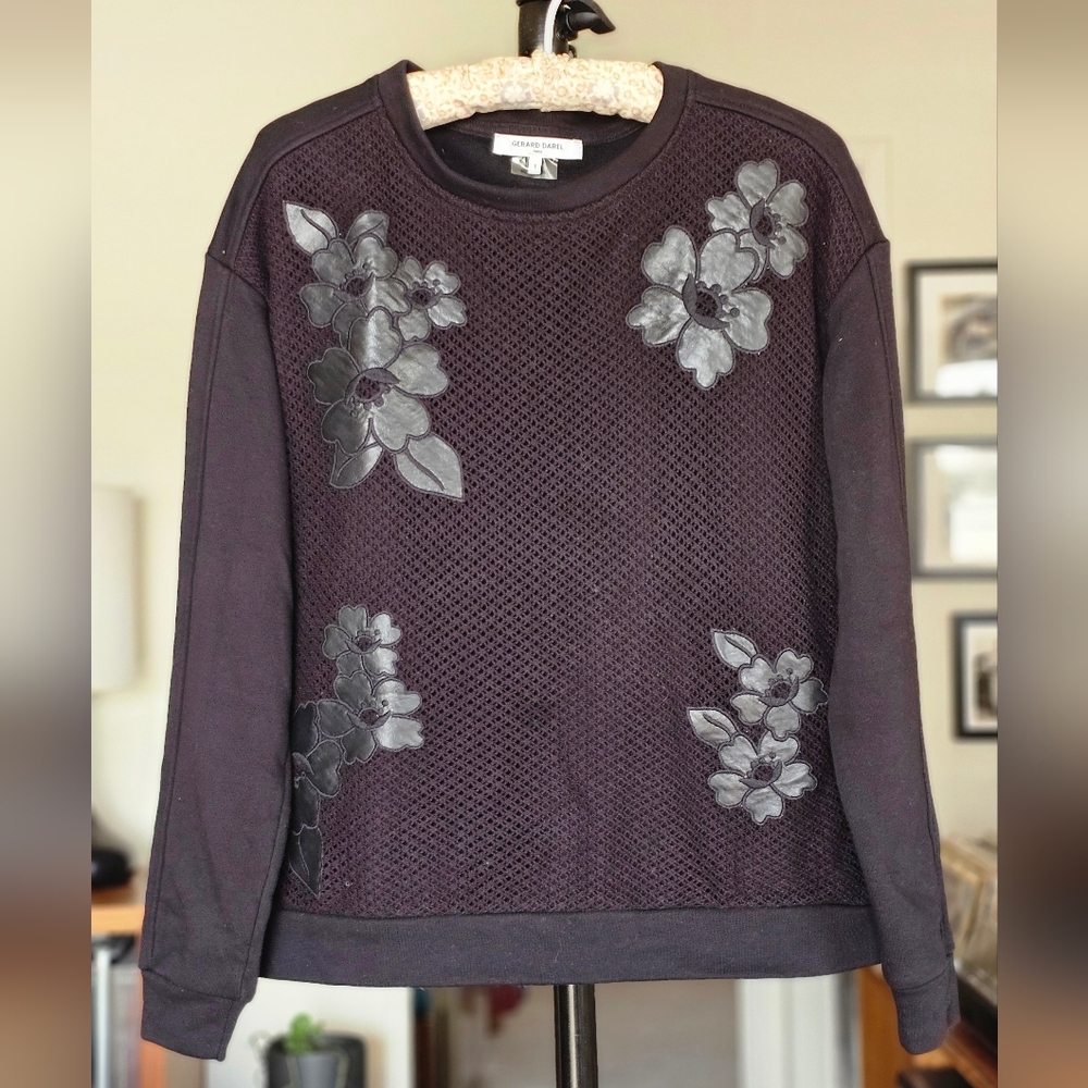 Gerard Darel Black Floral Crewneck Sweatshirt